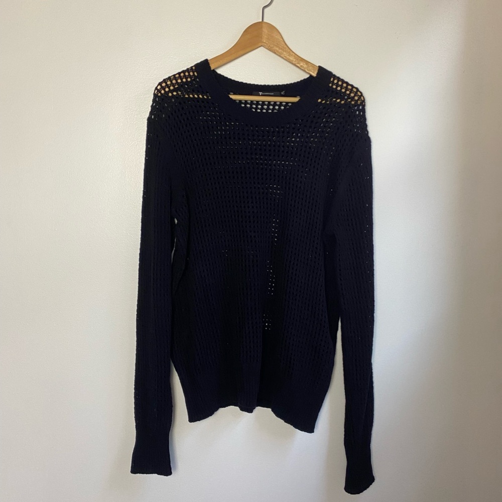 T by Alexander Wang Black Cotton Cage Knit Oversized LS Sweater